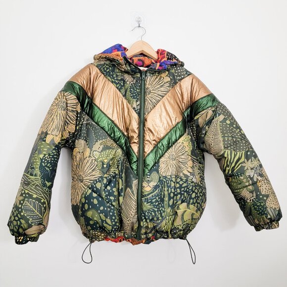 Farm Rio Reversible Metallic Cool Leopard Puffer Coat XS - Picture 7 of 8